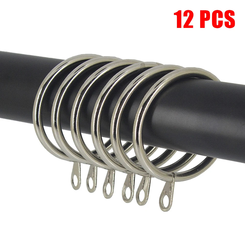 24/12 Pcs Curtain Rings Metal Iron Hanging Hook For Curtains Rods Pole Voile Heavy Duty 25 TO 37 Mm Curtain Black /Silver /White