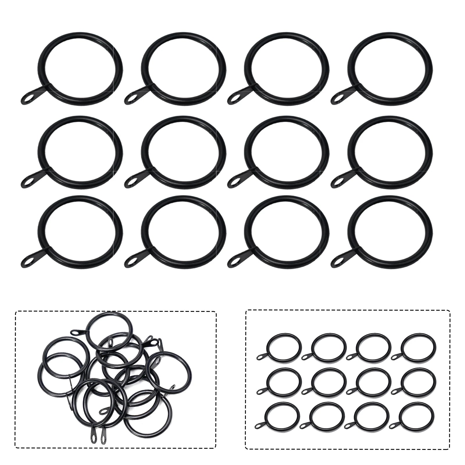 24/12 Pcs Curtain Rings Metal Iron Hanging Hook For Curtains Rods Pole Voile Heavy Duty 25 TO 37 Mm Curtain Black /Silver /White