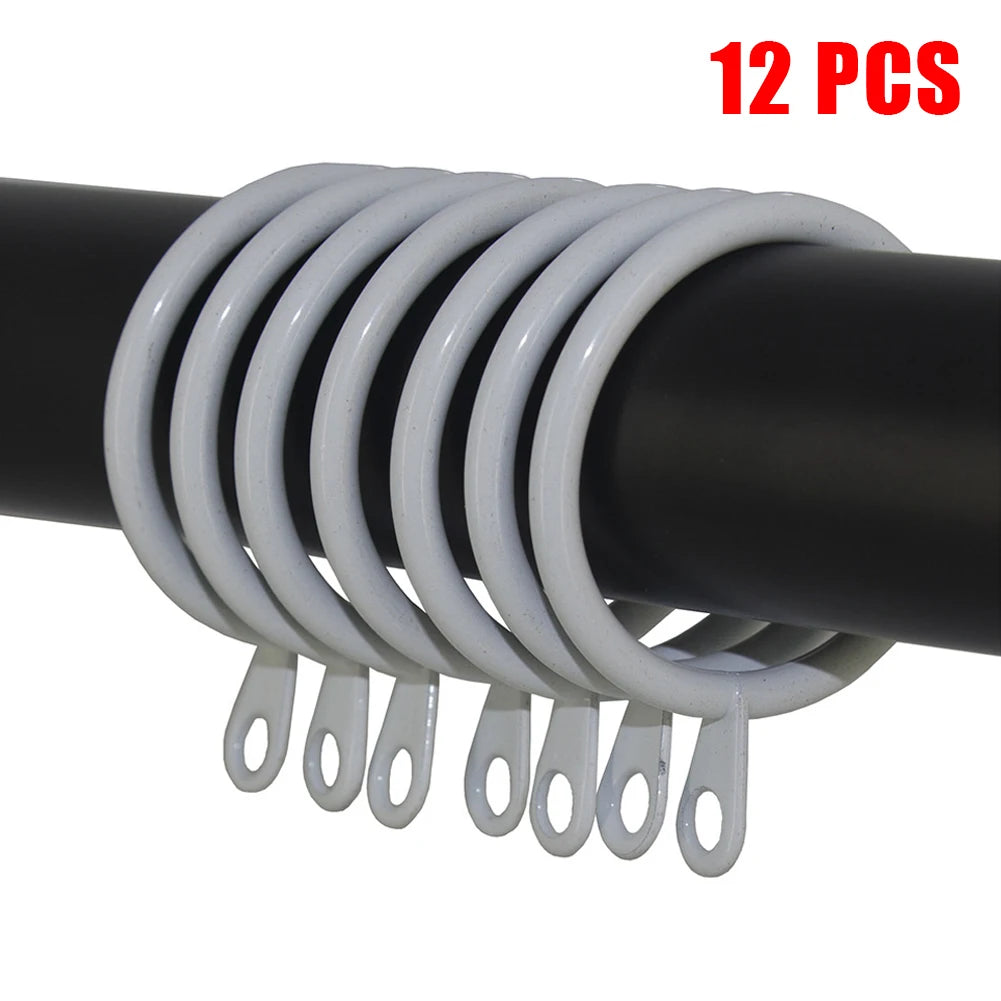 24/12 Pcs Curtain Rings Metal Iron Hanging Hook For Curtains Rods Pole Voile Heavy Duty 25 TO 37 Mm Curtain Black /Silver /White
