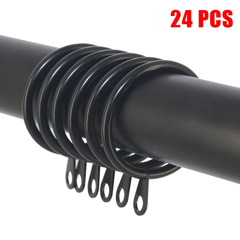 24/12 Pcs Curtain Rings Metal Iron Hanging Hook For Curtains Rods Pole Voile Heavy Duty 25 TO 37 Mm Curtain Black /Silver /White